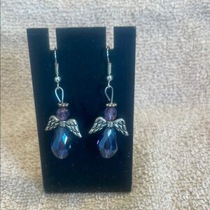 Elegant Angel Wing Earrings in Purple and Silver